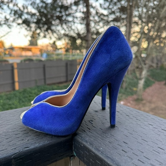 5/48 Women’s Blue Suede Carrie Open Toe Heels‎ Size 36.5 - Picture 4 of 7